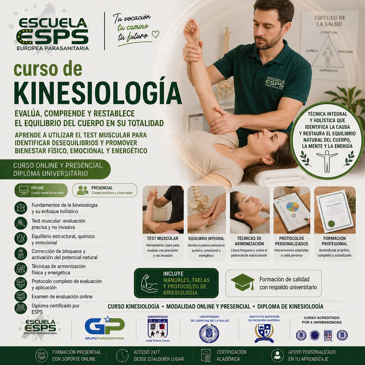 Curso de kinesiología semipresencial | 4 Escuelas en Galicia