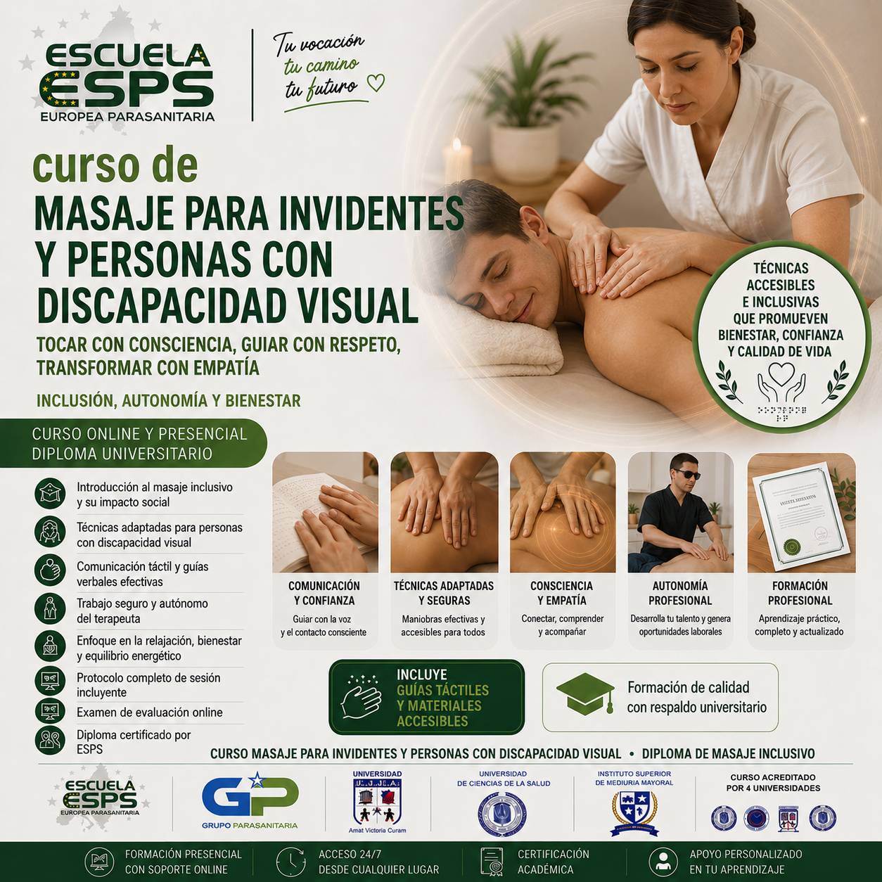 Curso de masaje para invidentes y discapacidad visual. ESPS®